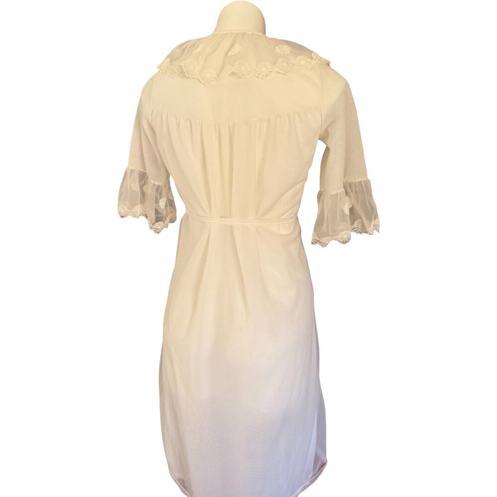 Vintage Felina 70s Ruffled Collar Double Chiffon Peignoir Robe S - Picture 11 of 12